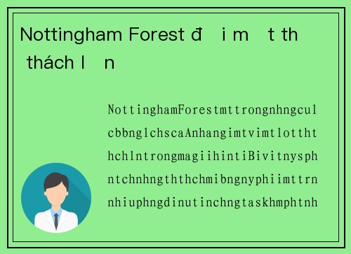 Nottingham Forest đối mặt thử thách lớn